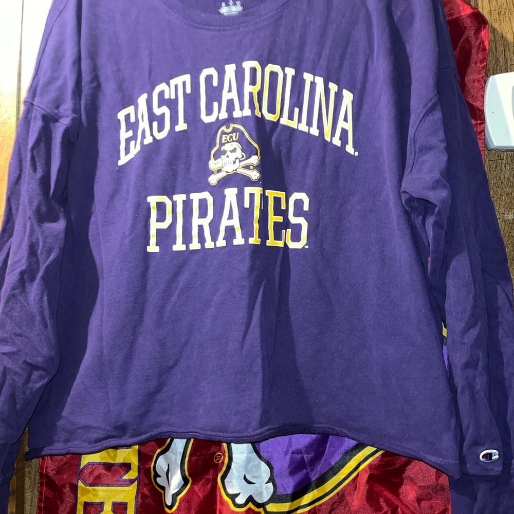 ECU Bundle- Champion ECU Pirates Long Sleeve Tee & Flag